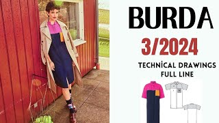 Burda 32024 Technical Drawings Full Line amp Burda Dergisi Mart 2024 Teknik Çizimler [upl. by Knitter]