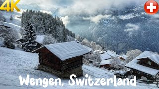 Wengen Switzerland 4K  The most Beautiful Winter Destinations  Snowy Walk in Swiss alps [upl. by Seltzer175]