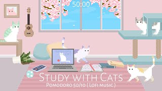 Study with Cats 🌸 Pomodoro Timer 5010  Relaxing lofi x Animation  Cherry blossom edition ♡ [upl. by Gunthar]