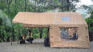 SOLO CAMPING IN THE RAIN 🌟 connecting an inflatable tent and tarp ☔ Perfect camping full setup [upl. by Cannell]