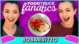 SUSHI BURRITO CHALLENGE  Food Truck Fanatics w The Merrell Twins [upl. by Llerod632]