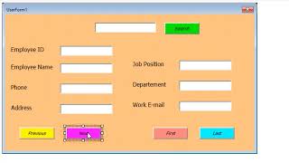 VBA Userform Search for data and move from one record to another using next and previous buttons [upl. by Kancler]