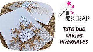 Tuto 2 cartes 1 dies hivernales 4enscrap partenariat code promo carterie scrapbooking [upl. by Gladys216]