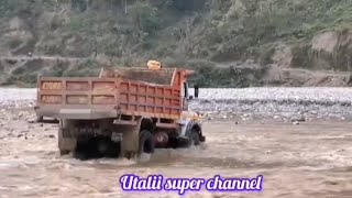 A big truck crossing a wide river in village [upl. by Isiad]