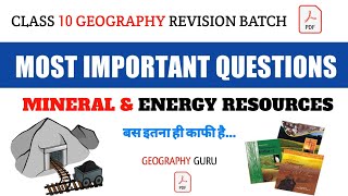 Class 10 SSt Geography Ch5 Minerals and Energy Resources Khanij Sansadhan Most Important Questions [upl. by Wolfson]