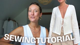 Easy follow along sewing tutorial  tie up blouse with sewing pattern [upl. by Auhsej72]