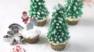 How to make Christmas Tree Cupcakes  Eggless Vanilla Cupcakes [upl. by Nivlek622]