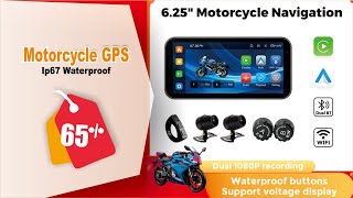 Portable 625 inch IP67 Waterproof Motorcycle GPS Navigation Wireless Carplay Android Auto DVR Drive [upl. by Glaser]