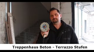 ✅✅ Treppenhaus Beton  Terrazzo Stufen mit Trittschutzstreifen reinigen schleifen und sanieren ✅✅ [upl. by Liesa]