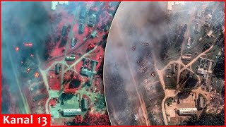 Before and after satellite images of ammunition depot in Russia struck by Ukrainian drones [upl. by Desdemona]