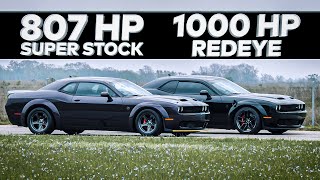 1000 HP HELLCAT REDEYE vs 2021 HELLCAT SUPER STOCK  Street Race Comparison [upl. by Sinnylg302]