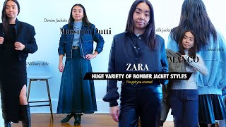 Bomber Jacket Haul for Fall and transitional season Massimo Dutti Zara Mango [upl. by Iam]