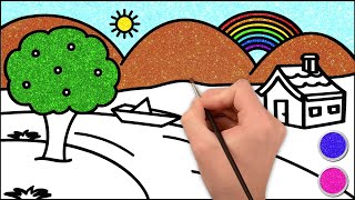 How to Draw Simple Landscape Picture  Drawing Painting and Coloring for Kids Toddlers [upl. by Dijam976]