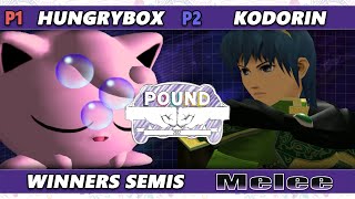 Pound 2022 Winners Semis  Hungrybox Jigglypuff Vs KoDoRiN Marth SSBM Smash Melee Tournament [upl. by Ecinerev]