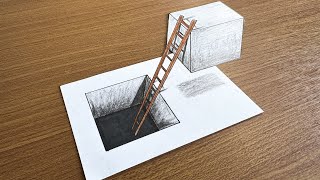 3D drawing stairs on paper with box for beginners [upl. by Ayyn384]