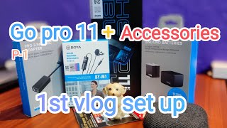 Gopro 11  Accessories Unboxing  P1  1st Vlog  Moto vlog setup [upl. by Palestine]