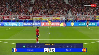 🔴LIVE PENALTIES  Spain vs France  SEMI FINAL UEFA EURO 2024  REALISTIC PES GAMEPLAY [upl. by Irbua]