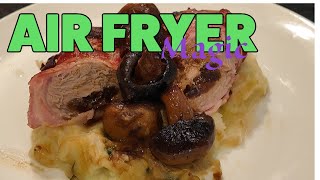 AIR FRYER MAGIC Winesoaked sultana stuffed pork tenderloin wrapped in bacon [upl. by Idaf437]