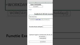 Scadenta la 30 zile lucratoare calcul in Excel  Functia WORKDAY shorts [upl. by Zsazsa]