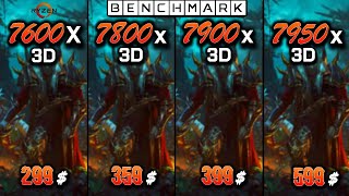 Ryzen 5 7600X3D vs 7 7800X3D vs 9 7900X3D vs 9 7950X3D  Test in 8 Games  1080p  RTX 4090 [upl. by Acinnej69]