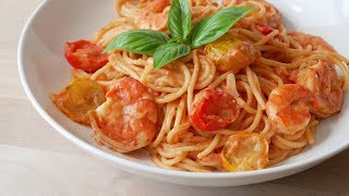 Spaghetti mit Tomaten Sahne Sauce amp Garnelen  Pasta with Tomato Cream Sauce amp Prawns  ENG SUBS [upl. by Heng]