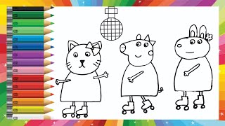 Peppa pig Roller disco drawing 🐷🎨🖌️coloring for kids amp toddlers  step by step Drawing for kids [upl. by Anemix617]