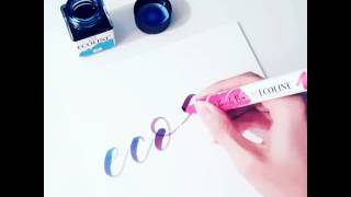 Dipping a brush pen into ink to create mixed colours Ecoline [upl. by Annora]