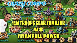 New Akun quotCRAZY COMPOquot 14M Troops Gear Familiar VS Akun Titan Full Karpet  LORDS MOBILE [upl. by Garvy960]