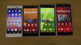 Huawei Ascend P7 vs Sony Xperia Z2 vs Sony Xperia Z1 vs Sony Xperia Z  Size Comparison Review [upl. by Akkire]