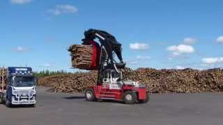 Svetruck TMF 2821 logstacker  timmertruck unloading Volvo Timbertruck [upl. by Tioneb]