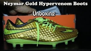 New Neymar Gold Hypervenom Phantom World Cup 2014 Boots Unboxing [upl. by Balfour125]