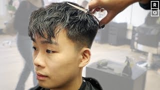 Textured Fringe Fade Haircut For Asian Hair  Asian Mens Hairstyle [upl. by Aerdnna281]