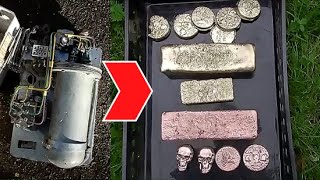 Melting down a water heater and casting bars and coins [upl. by Ringe99]