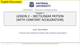 Dynamics of Rigid Bodies  Rectilinear Motion with Constant Acceleration [upl. by Ithnan]