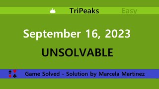 Microsoft Solitaire Collection  TriPeaks Easy  September 16 2023  Daily Challenges  Unsolvable [upl. by Ihcas]