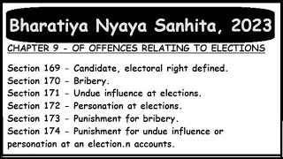 CHAPTER 9  OF OFFENCES RELATING TO ELECTIONS Bharatiya Nyaya Sanhita 2023 BNS Act [upl. by Africah]