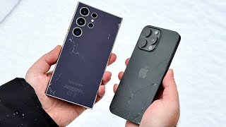 iPhone 15 Pro Max vs Galaxy S24 Ultra  DROP TEST Слово Вилсакома  самсунг на асфальте [upl. by Hutton434]