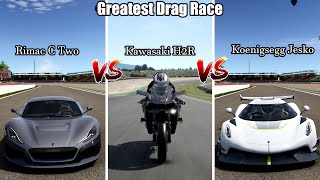 Greatest Drag Race 2  Jesko Vs Rimac VS H2R  Drag Battle BW Fastest Machines  Which Will WIn [upl. by Alyac469]