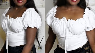 Milkmaid top tutorial How to cut and sew a milk maid top  Beginner friendly [upl. by Haimehen]