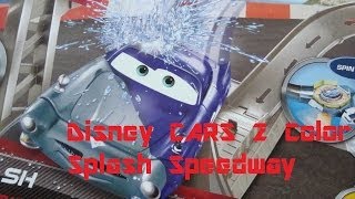 Disney CARS 2 Color Splash Speedway Toy Review plus HOTWHEELS color change [upl. by Junna]