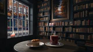 Cozy Autumn Coffee Shop Bookstore Ambience with Relaxing Jazz Music 🍁Smooth Jazz Piano Music [upl. by Allerym]