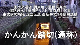 西新井 かんかん踏切通称【 道路冠水注意箇所リスト 90番 足立区栗原３丁目 】 [upl. by Nigen666]