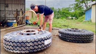 Explosive truck tire Changing new tire for Cement Mixer Truck RepairTruckTireSkillful [upl. by Johnstone237]