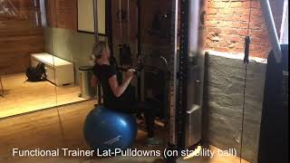 Functional Trainer Lat Pulldowns on stability ball [upl. by Dobb912]