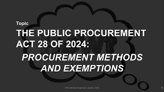 Public Procurement Act 2024 Methods and Exemptions [upl. by Lehcem]