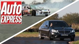 New Mercedes S63 AMG vs Nissan 200SX drift off  Auto Express [upl. by Caputo]