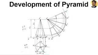 Development of Pentagonal Pyramid  Development of Surfaces  Problem 1  Engineering Drawing [upl. by Rafe]