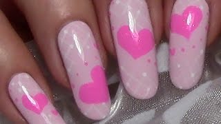 Romantic Valentines Day Heart Nail Art Design tutorial for long amp short nails with nail polish [upl. by Leighland]