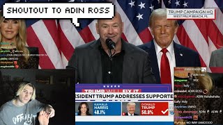 xQc Reacts to Dana White Giving Adin Ross a Shoutout During Donald Trumps Election Victory Speech [upl. by Rolan494]