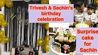 Trivesh and Sachin’s birthday celebration 🎉  Sachin sathi kela surprise theme cake order [upl. by Ahsitam]